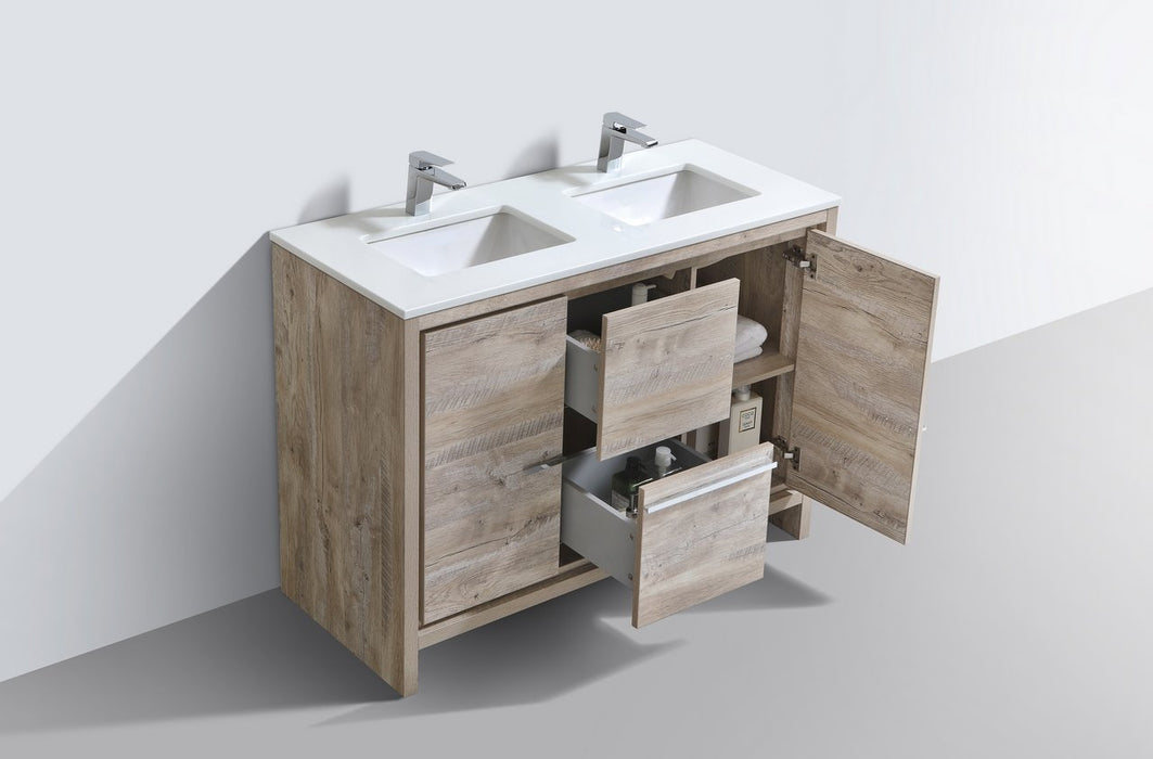 Dolce 48″ Double Sink Modern Bathroom Vanity with Quartz Counter-Top