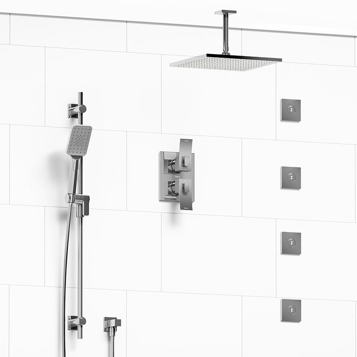 Riobel Zendo Double Coaxial System With Hand Shower Rail, 4 Body Jets And Shower Head