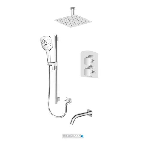 Tenzo Delano 3 Way Thermostatic Tub and Shower System with Ceiling Arm